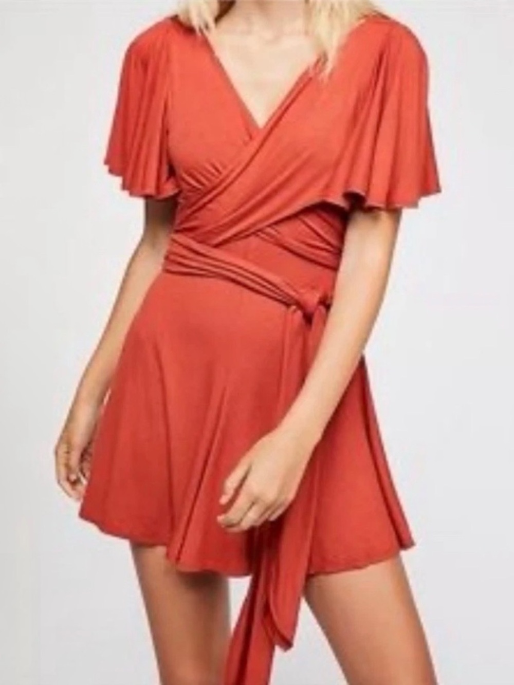 Free People XS Burnt Orange Wrap Flirty Romper